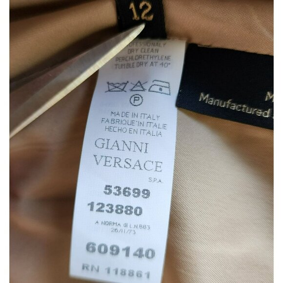 Versace Skirt US12 IT46 – Tan Linen, Silk Lined, Patch Pockets, Zip Closure - Picture 4 of 7